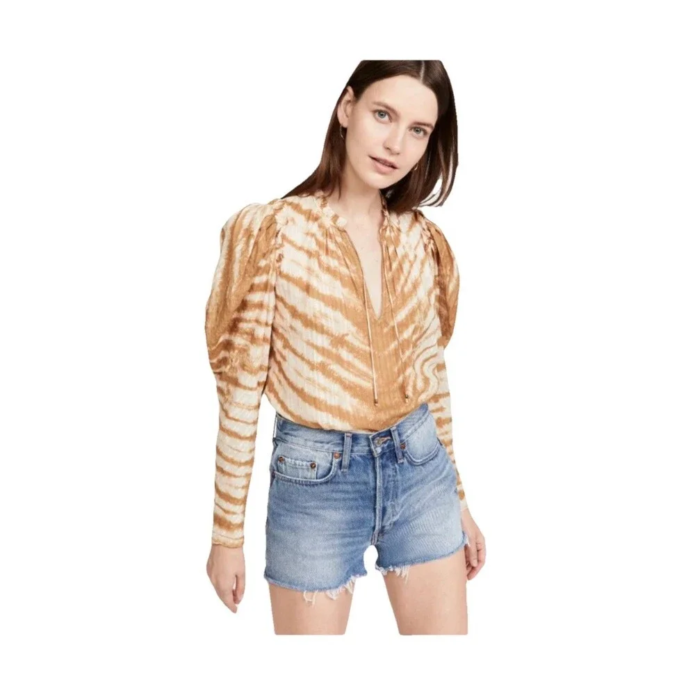 Ulla Johnson Madena Blouse Size 00 Sand Tie Dye Ruffle Boho Top